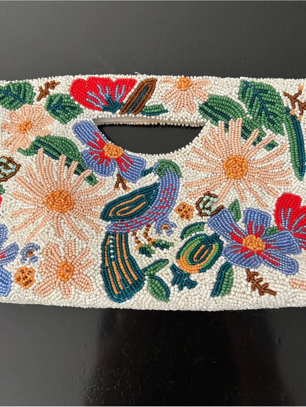 Tiana New York Parrot  Cut - out Handle  Beaded Clutch